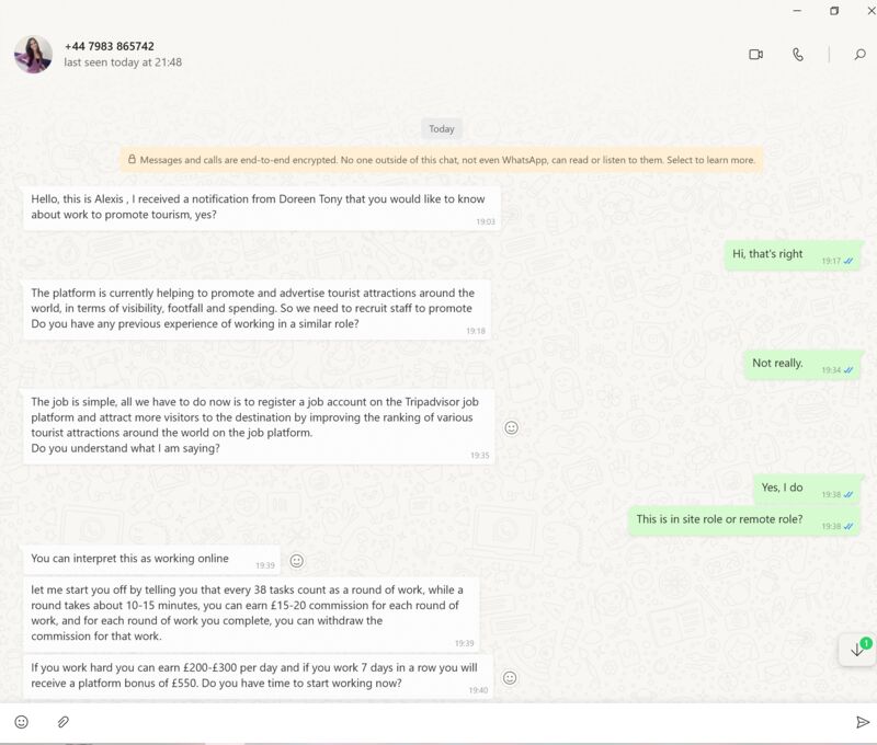 +447983865742 Doreen Tony and Alexis Russell Job Scam